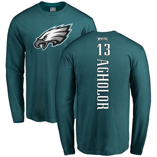 Men Philadelphia Eagles #13 Nelson Agholor Green Backer Long Sleeve NFL T Shirt